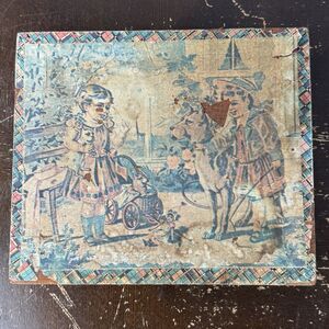 Antique Victorian 6 Sided Wooden Block Puzzle w Pictures & Box Missing 1 Block